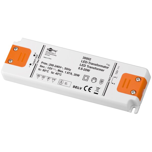 LED-Trafo 12 V (DC)/20 W 12 V DC für LEDs bis 20 W Gesamtlast