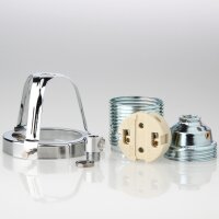 Lampen-Glashalter Set mit E27 Premium-Fassung und Metall-Zugentlaster, verchromt 62x57