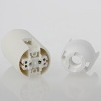 E14 Lampenfassung weiß, Gewindemantel, 2-teilig, M10x1 IG, Thermoplast