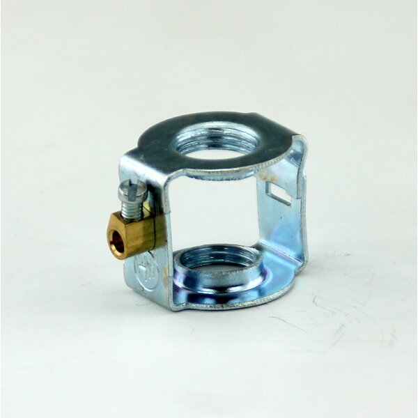M10x1 Auslass-Gewindeadapter 20x18 mm aus gestanztem Eisen, verzinkt, mit angenieteter Erdungsbuchse
