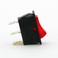 Wippschalter 1-polig, rot beleuchtet, 250V/10A, 31,6x11 mm