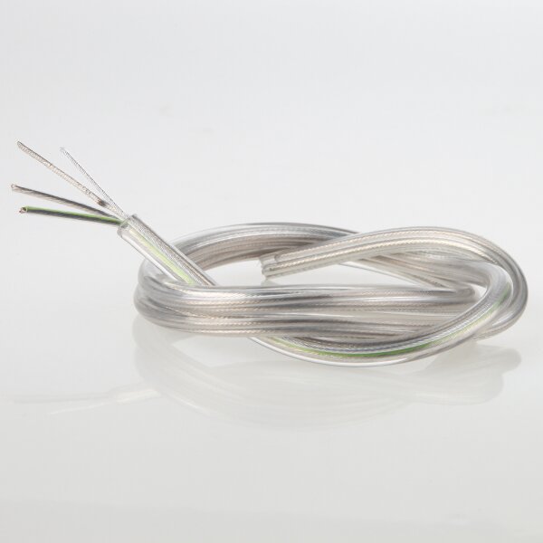 PVC-Lampenkabel Rundkabel transparent 3-adrig 3x0,75 mm² FEP/PVC mit integriertem Stahlseil als Zugentlastung - Meterware