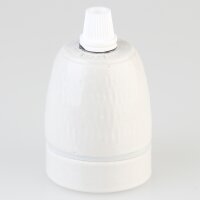 E27 Premium Porzellan-Lampenfassung glasiert, inkl. Kunststoff-Zugentlaster weiß mit Quetschverbindung 250V/4A M10x1 IG