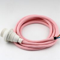 Textilkabel rosa mit E14 Fassung Kunststoff weiß...