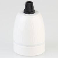 E27 Premium Porzellan-Lampenfassung glasiert, inkl. Kunststoff-Zugentlaster schwarz mit Quetschverbindung 250V/4A M10x1 IG