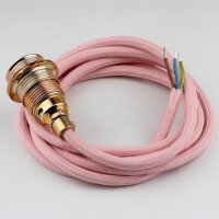 Textilkabel rosa mit E14 Fassung Metall vermessingt und 2...