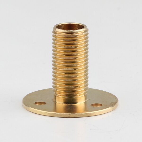 M10x1 Wandnippel / Scheiben-Nippel mit Aufbauscheibe Ø 26x21 mm, Messing poliert, 3 Befestigungslöcher