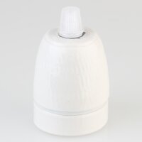 E27 Premium Porzellan-Lampenfassung glasiert, inkl. Kunststoff-Zugentlaster transparent mit Quetschverbindung 250V/4A M10x1 IG