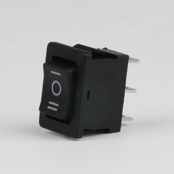 Wippschalter 1-polig, Umschalter EIN/AUS/EIN, schwarz, 250V/6A – 125V/10A, 20x13 mm