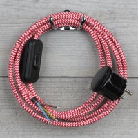 Textilkabel Anschlussleitung 2-5m rot-weiß zickzack...