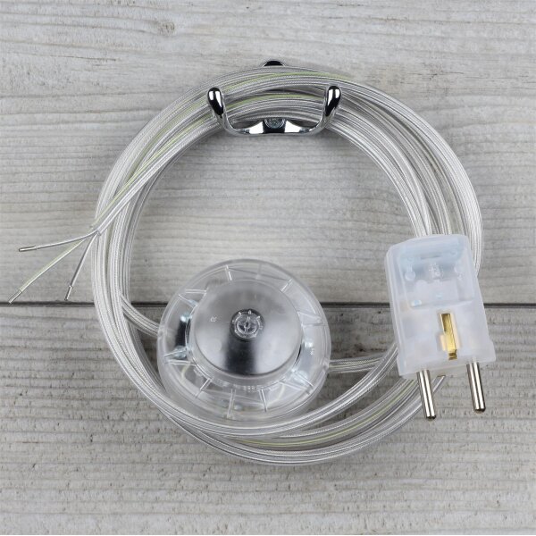 PVC-Anschlussleitung Transparent 3-adrig – mit Fußschalter & Schutzkontakt-Stecker