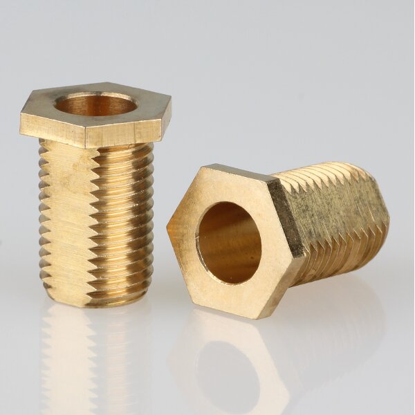 Sechskant-Trompeten-Nippel M10x1x15 – Messing 12x17 mm, mit Verdrehschutz