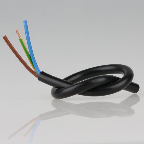 PVC-Lampenkabel schwarz 3-adrig 3x1,5 mm² H05VV-F – Rundkabel - Meterware