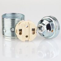 E27 Premium Metall-Lampenfassung verchromt mit Außengewinde und Keramikkern M10x1 IG 250V/4A