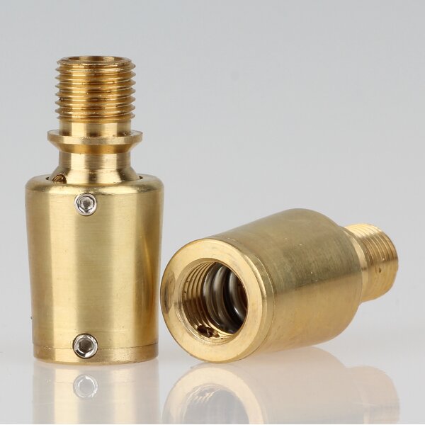 Lampen Kugelgelenk 17x36 mm, Messing roh, M10x1 Innengewinde auf M10x1 Außengewinde
