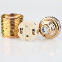 E27 Premium Metall-Lampenfassung vermessingt mit Außengewinde und Keramikkern M10x1 IG 250V/4A