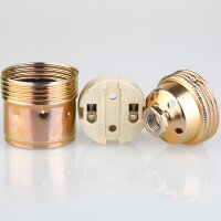E27 Premium Metall-Lampenfassung vermessingt ohne Außengewinde mit Keramikkern M10x1 IG 250V/4A