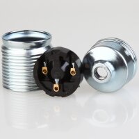 E27 Metall-Lampenfassung verchromt mit Außengewinde und Kunststoff-Innenkern M10x1 IG 250V/4A
