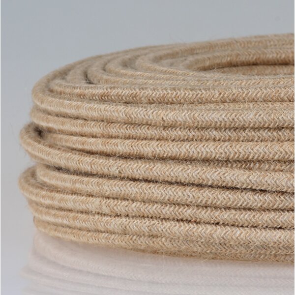 Textilkabel Stoffkabel Hanf Jute beige 3-adrig 3x0,75 Schlauchleitung 3G 0,75 H03VV-F