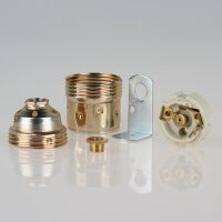 E27 Premium Metall-Lampenfassung, vermessingt – mit Winkel und Trompetennippel