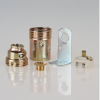 E14 Premium Metall-Lampenfassung vermessingt mit Winkel und Trompetennippel