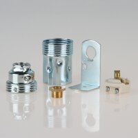 E14 Premium Metall-Lampenfassung verchromt mit Winkel und Trompetennippel