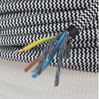 Textilkabel Stoffkabel schwarz-weiß zick-zack...