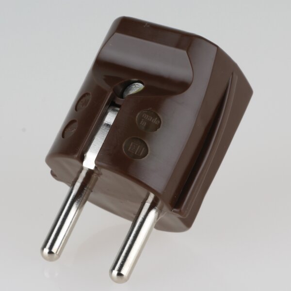Schutzkontakt-Stecker braun – 250V/16A – mit Schraubkontakten und Zugentlastung