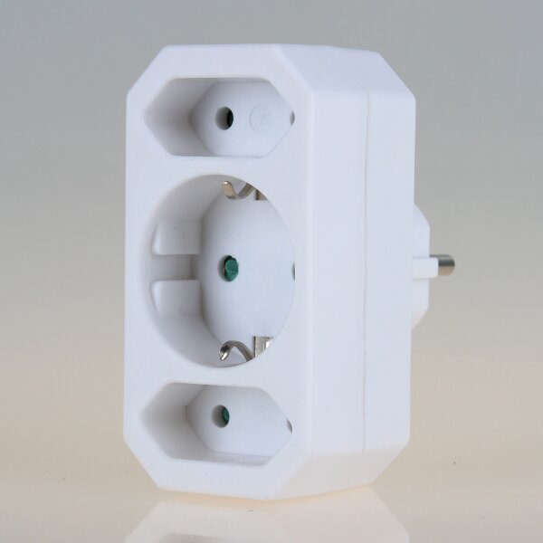 3-fach Steckdosenadapter weiß – 2x Eurosteckdose & 1x Schutzkontakt, 3500W