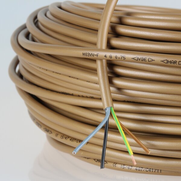PVC-Lampenkabel gold 4-adrig 4x0,75 mm² – Rundleitung H03VV-F mit Schutzleiter - Meterware