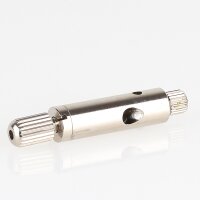 Messing Seilstopper 9x30 mm mit seitlichem Ausgang für Y-Aufhängung und Sicherungskappe, vernickelt