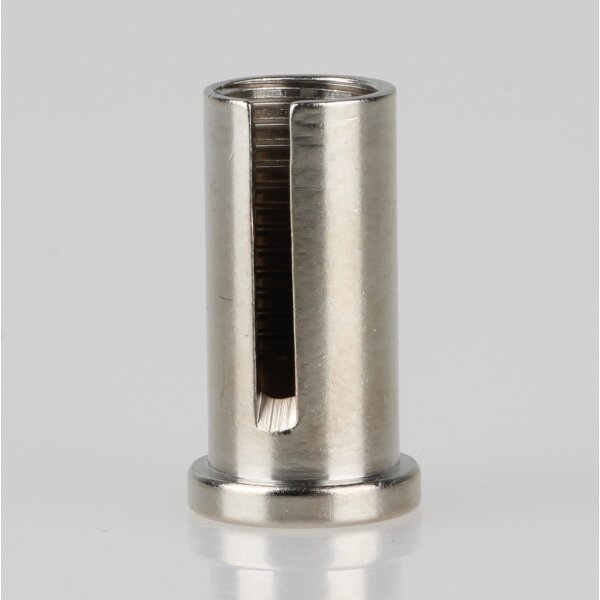 M8x1 Innengewinde Messing Deckenhalter 11x20 mm zylindrisch mit seitlichem Schlitz 2 mm, vernickelt