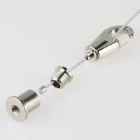 Lampen Stahlseil-Aufhängung – 1 m Stahlseil mit Seilstopper & Karabinerhaken, Deckenhalter