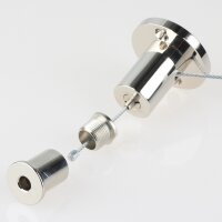 Lampen Stahlseil-Aufhängung – 1 m Stahlseil mit zylindrischem Seilstopper & Deckenhalter
