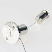 Lampen Stahlseil-Aufhängung – 1 m Stahlseil mit zylindrischem Seilstopper & Deckenhalter