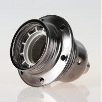 E27 Metall-Lampenfassung schwarz-chrom mit Metall Zugentlaster und 2 Schraubringe