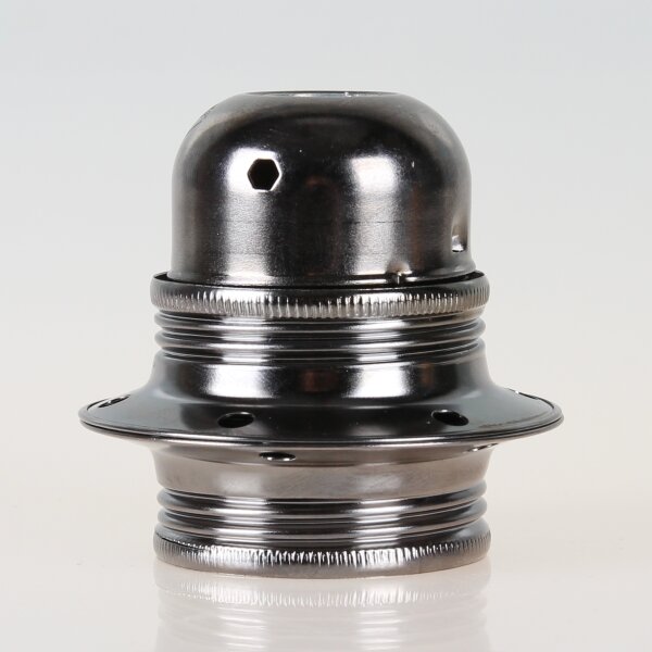E27 Metall-Lampenfassung schwarz-chrom Außengewinde mit 2 Schraubringe