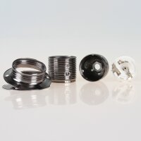 E27 Metall-Lampenfassung schwarz-chrom Außengewinde mit 2 Schraubringe
