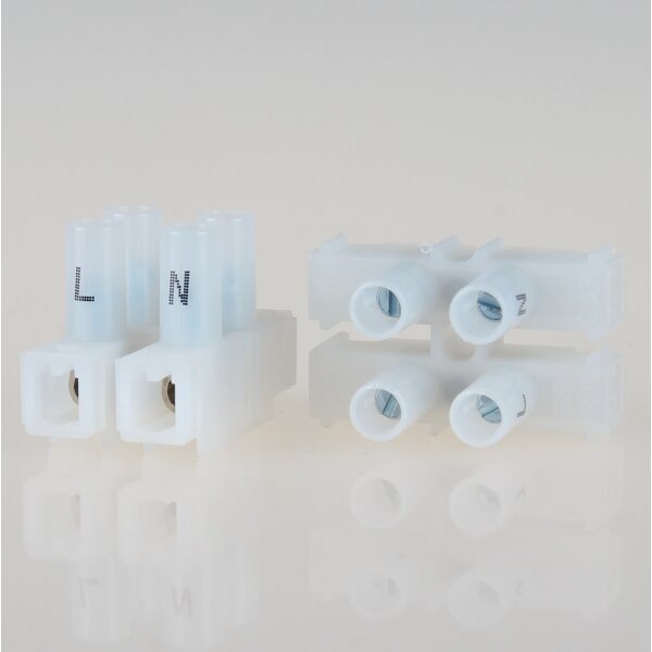Lüsterklemme transparent 2-polig bis 4mm² mit Beschriftung (L+N) 31x17x22mm