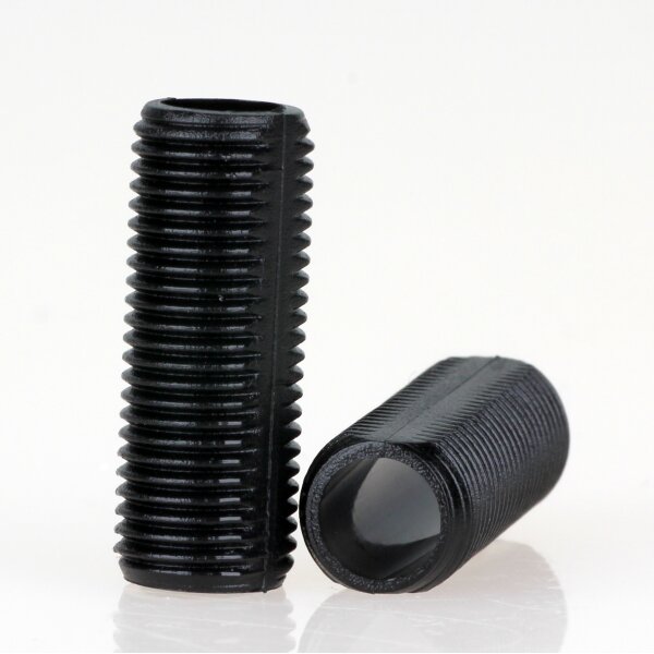 M10x1 Gewinderohr Kunststoff schwarz – 25 mm Länge, mit Profil, für Lampen- und Leuchtenbau
