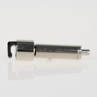 Messing Seilstopper 13x46 mm mit seitlichem Ausgang und Kunststoff-Befestigung für Schirmstrebe, vernickelt