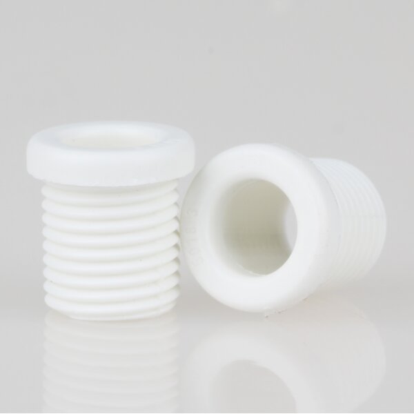 M10x1 Trompetennippel 12x12,5 mm, 10 mm lang, Rundbund, Kunststoff weiß, ohne Verdrehschutz