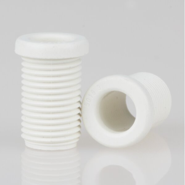 M10x1 Trompetennippel 12x17,5 mm, 15 mm lang, Rundbund, Kunststoff weiß, ohne Verdrehschutz