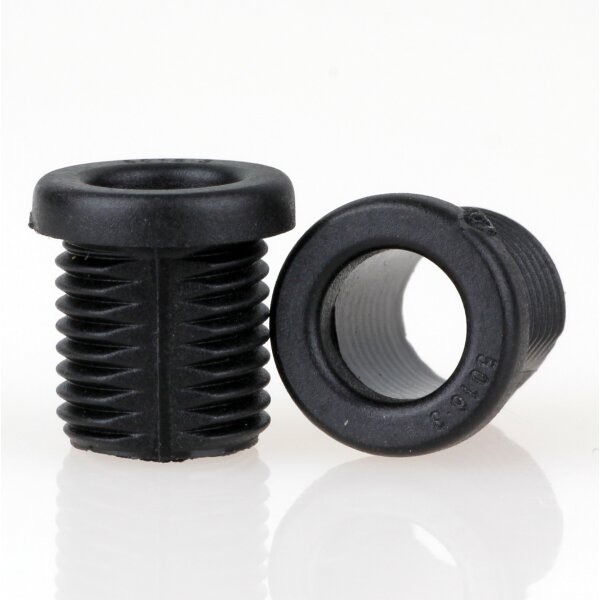 M10x1 Trompetennippel 12x12,5 mm, 10 mm lang, Rundbund, Kunststoff schwarz, mit Verdrehschutz