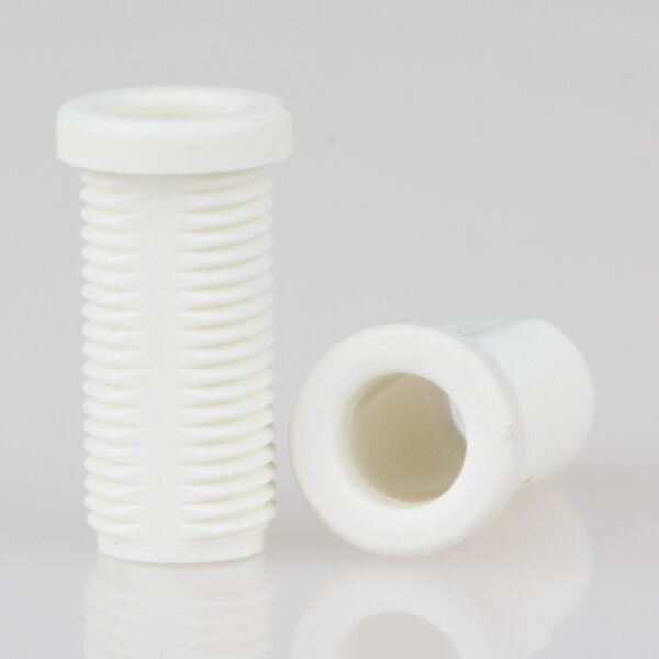 M10x1 Trompetennippel 12x22,5 mm, 20 mm lang, Rundbund, Kunststoff weiß, mit Verdrehschutz