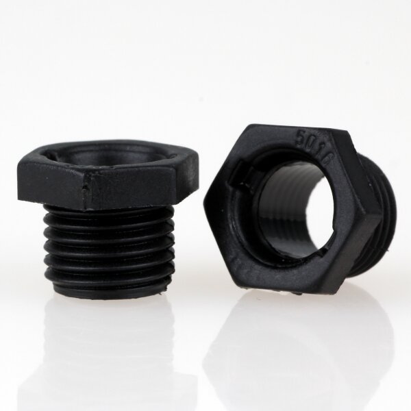 M10x1 Trompetennippel 12x10 mm, 7mm lang, 6-kant, Kunststoff schwarz, ohne Verdrehschutz