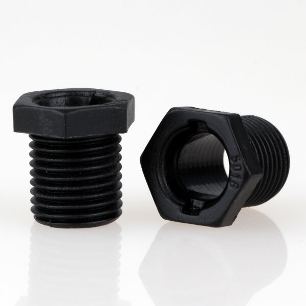 M10x1 Trompetennippel 12x13 mm, 10 mm lang, 6-kant, Kunststoff schwarz, ohne Verdrehschutz