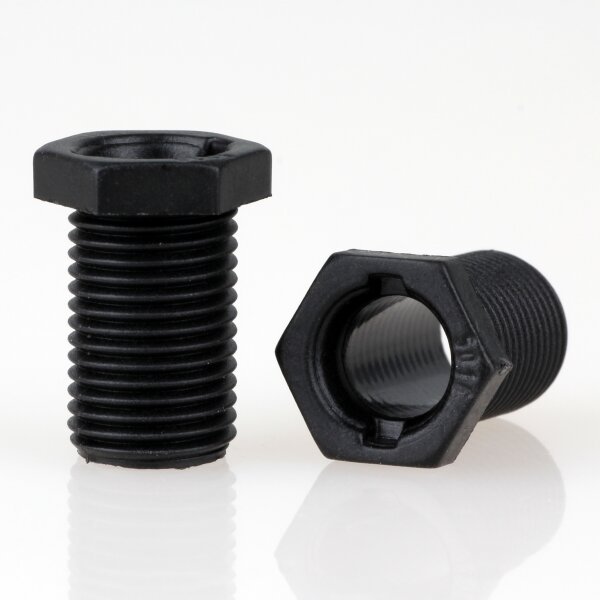 M10x1 Trompetennippel 12x18 mm, 15 mm lang, 6-kant, Kunststoff schwarz, ohne Verdrehschutz