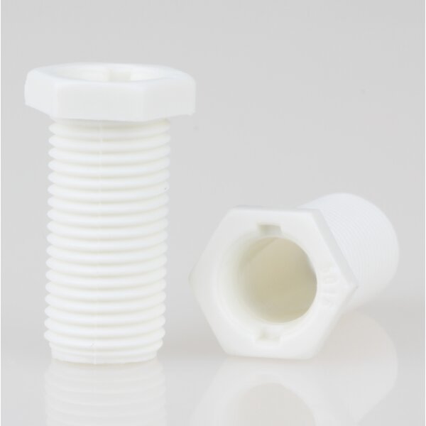 M10x1 Trompetennippel 12x23 mm, 20 mm lang, 6-kant, Kunststoff weiß, ohne Verdrehschutz