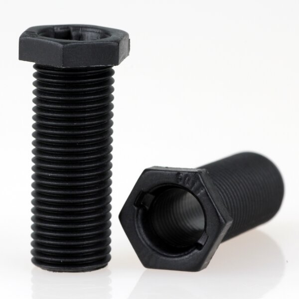 M10x1 Trompetennippel 12x28 mm, 25 mm lang, 6-kant, Kunststoff schwarz, ohne Verdrehschutz